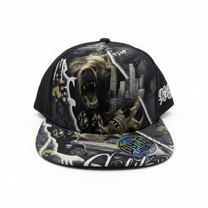 Dyse One Original Collection Snapback Hat Black Bear Skull City FB91767VVQ NWT